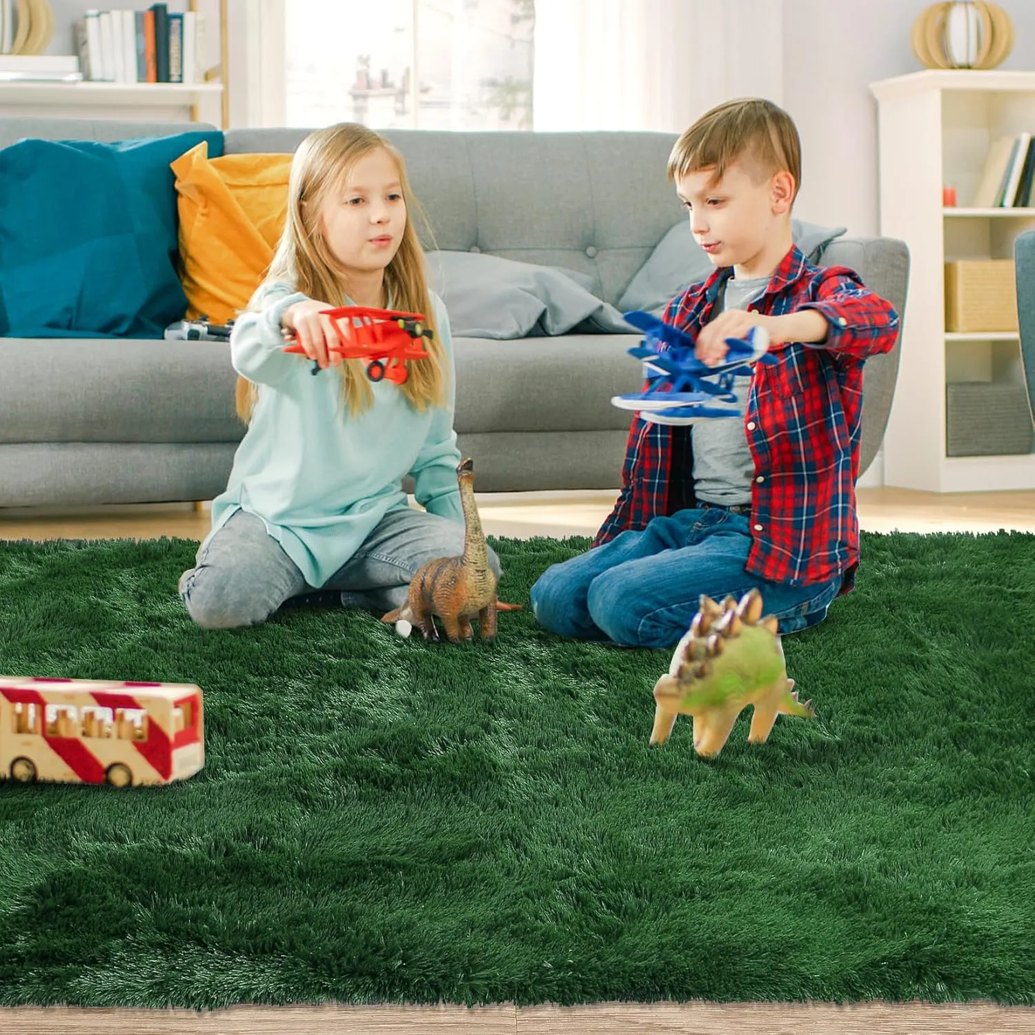 CAROMIO 2x8 Feet Plush Fluffy Rug, Green, Runner, Area Rug, Shag Furry Hallway Runner Rug, Non Shedding Floor Cover for Bedroom, Living Room, Nursery, Children Room, Decorative