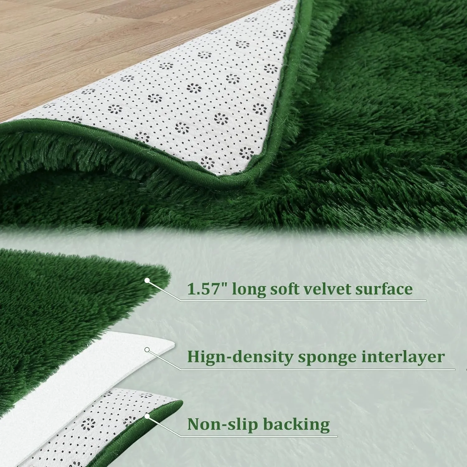 CAROMIO 2x8 Feet Plush Fluffy Rug, Green, Runner, Area Rug, Shag Furry Hallway Runner Rug, Non Shedding Floor Cover for Bedroom, Living Room, Nursery, Children Room, Decorative