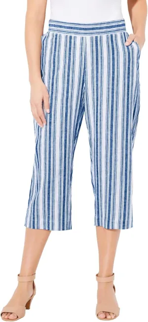 Catherines Women's Plus Size Flat Front Linen Capri