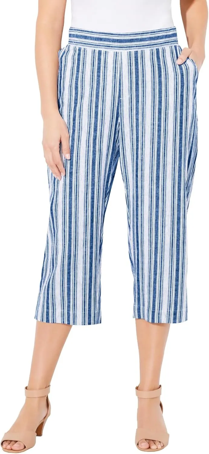 Catherines Women's Plus Size Flat Front Linen Capri