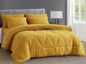 Chezmoi Collection Jasper Mustard Yellow Oversized King Bed in a Bag 7-Pieces Triangle Geometric Quilted Stone Washed Microfiber Comforter with Sheets Lightweight All Season Bedding Set