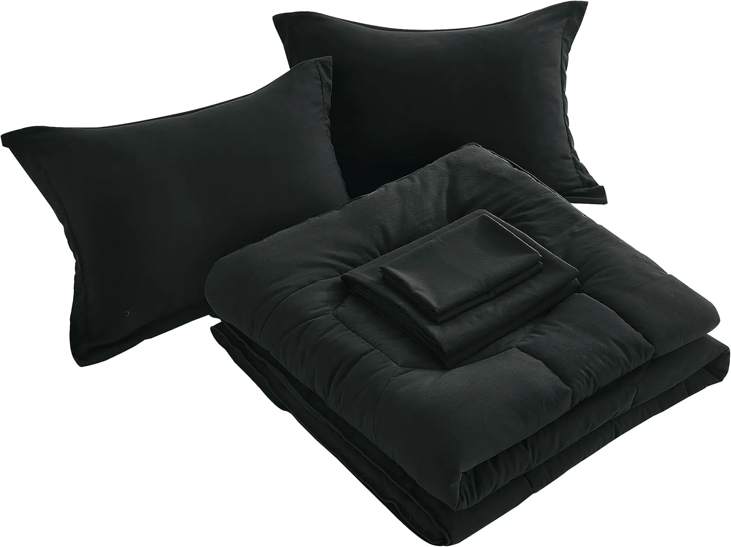 Chezmoi Collection Piper Oversized King Bed in a Bag 7-Pieces Honeycomb Geometric Hexagon Quilted Stone Washed Microfiber Comforter with Sheets Lightweight All Season Bedding (Oversized King, Black)