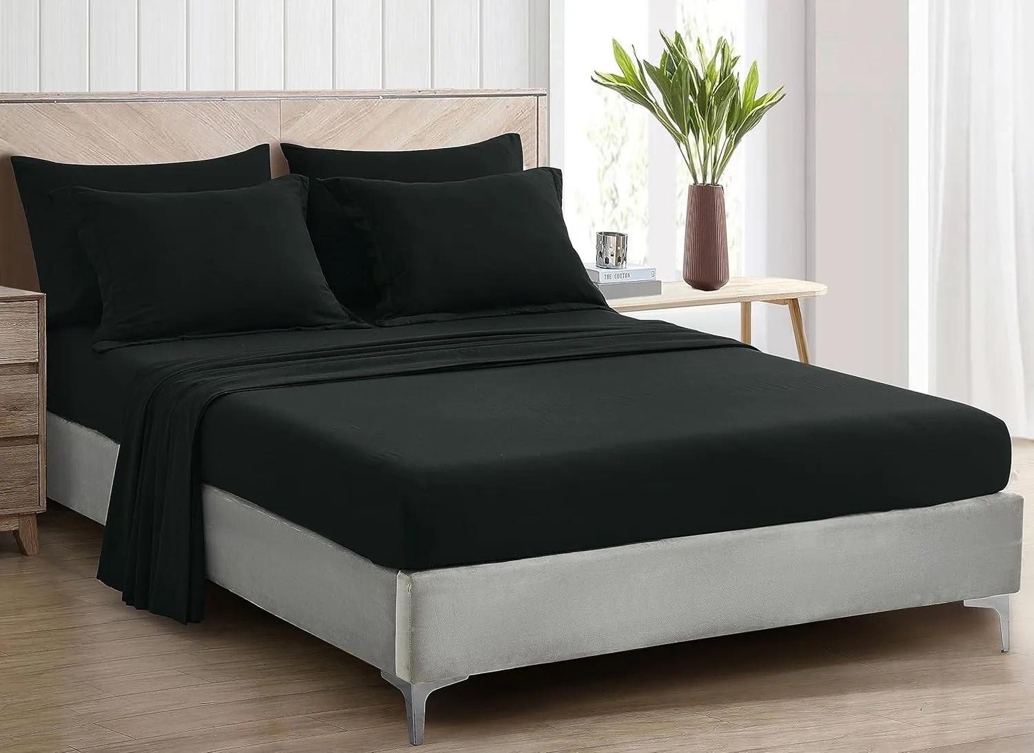 Chezmoi Collection Piper Oversized King Bed in a Bag 7-Pieces Honeycomb Geometric Hexagon Quilted Stone Washed Microfiber Comforter with Sheets Lightweight All Season Bedding (Oversized King, Black)