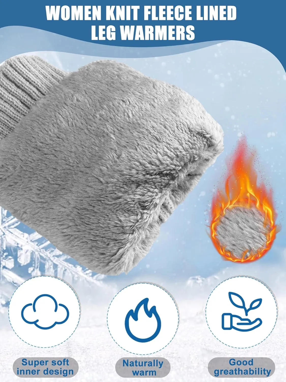 Chuarry 3 Pairs Winter Fleece Lined Leg Warmer for Women Skating Leg Warmer Long Boot Socks for Women Skating Every Day Wear