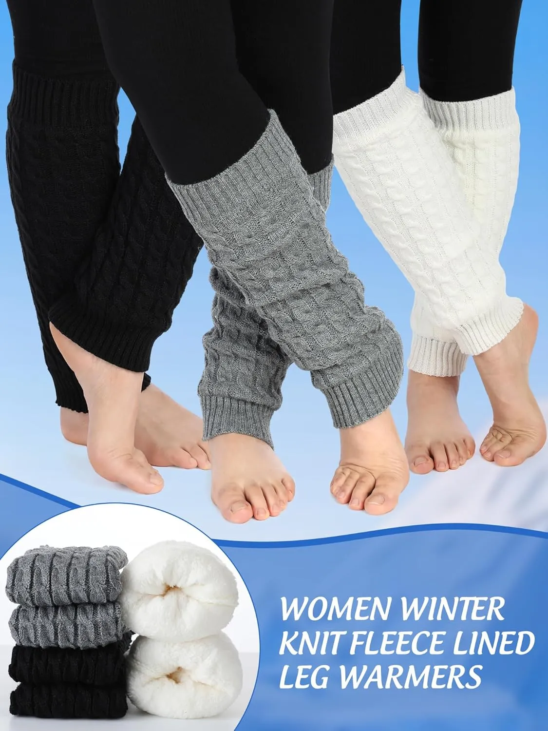 Chuarry 3 Pairs Winter Fleece Lined Leg Warmer for Women Skating Leg Warmer Long Boot Socks for Women Skating Every Day Wear