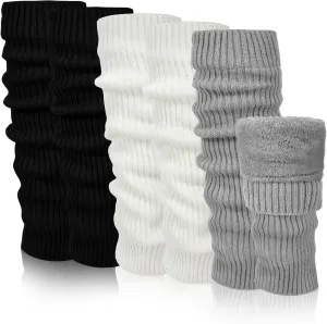 Chuarry 3 Pairs Winter Fleece Lined Leg Warmer for Women Skating Leg Warmer Long Boot Socks for Women Skating Every Day Wear