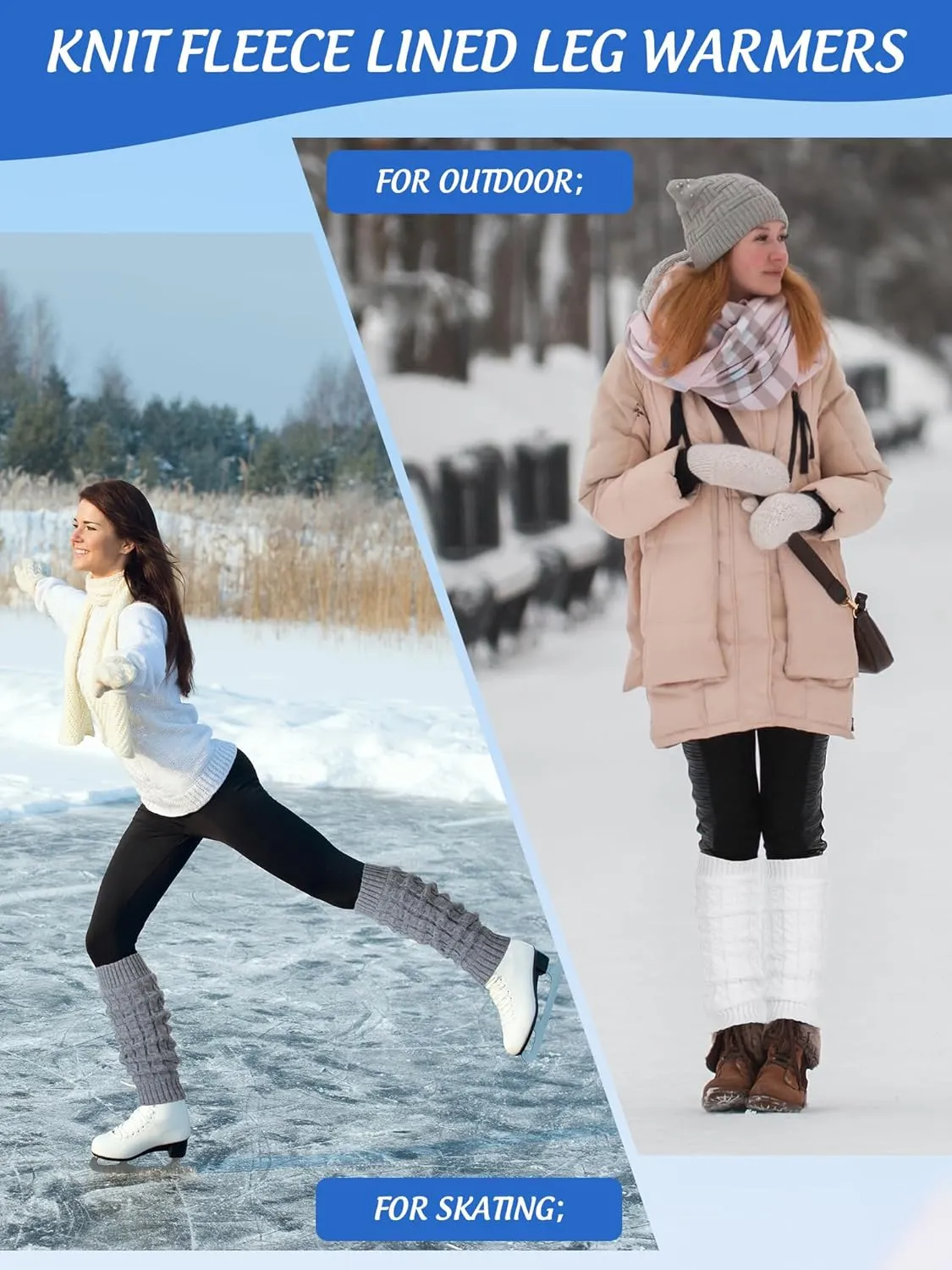 Chuarry 3 Pairs Winter Fleece Lined Leg Warmer for Women Skating Leg Warmer Long Boot Socks for Women Skating Every Day Wear