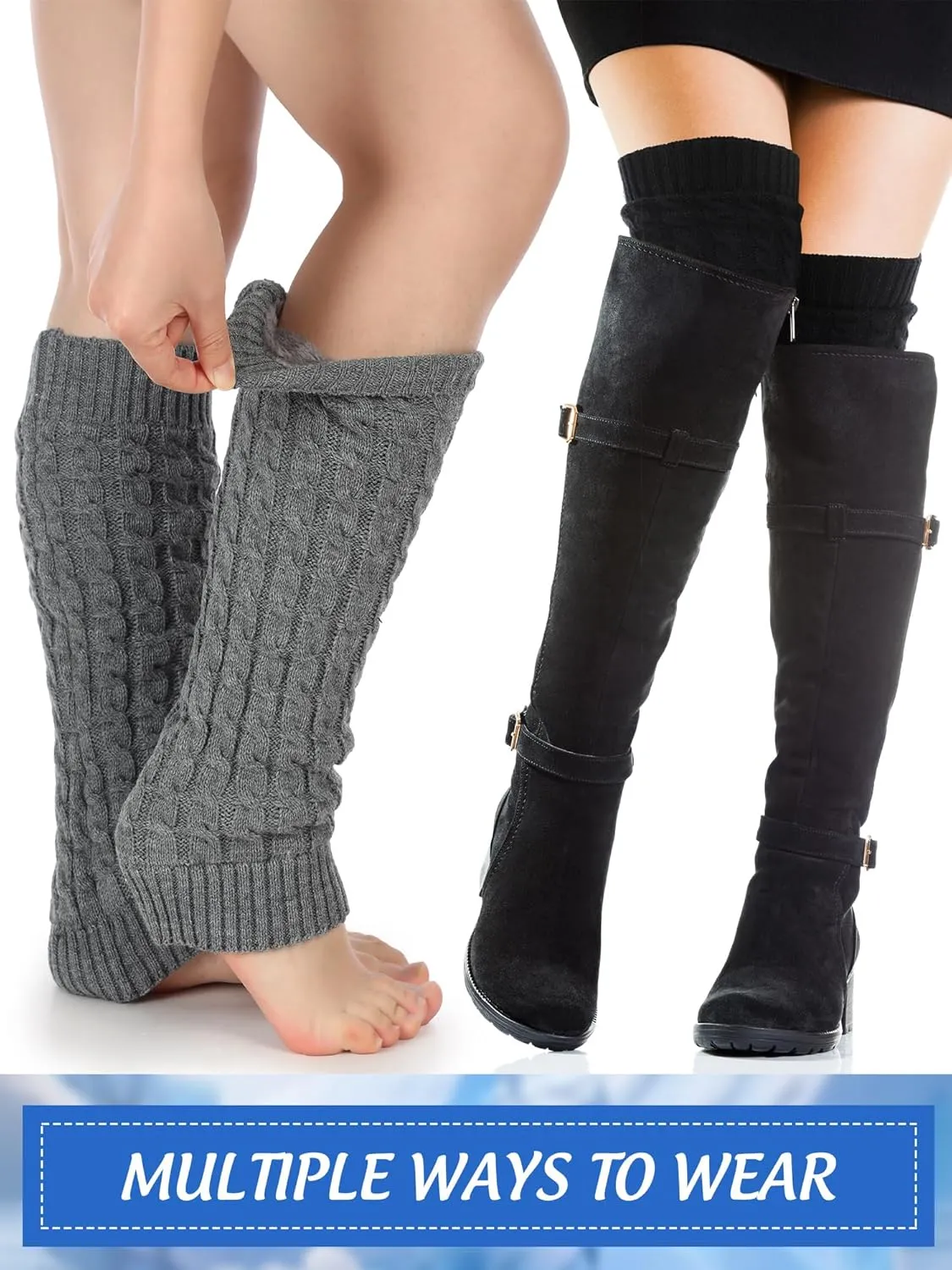 Chuarry 3 Pairs Winter Fleece Lined Leg Warmer for Women Skating Leg Warmer Long Boot Socks for Women Skating Every Day Wear