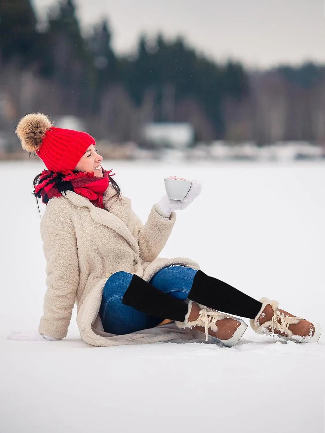 Chuarry 3 Pairs Winter Fleece Lined Leg Warmer for Women Skating Leg Warmer Long Boot Socks for Women Skating Every Day Wear