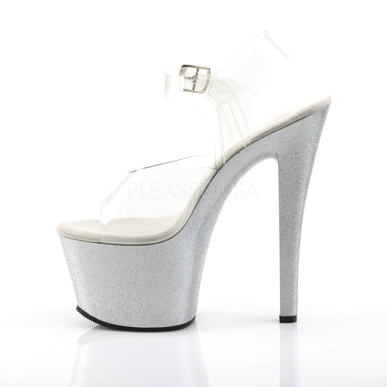 Clear-Silver 7" Glitter Pumps*