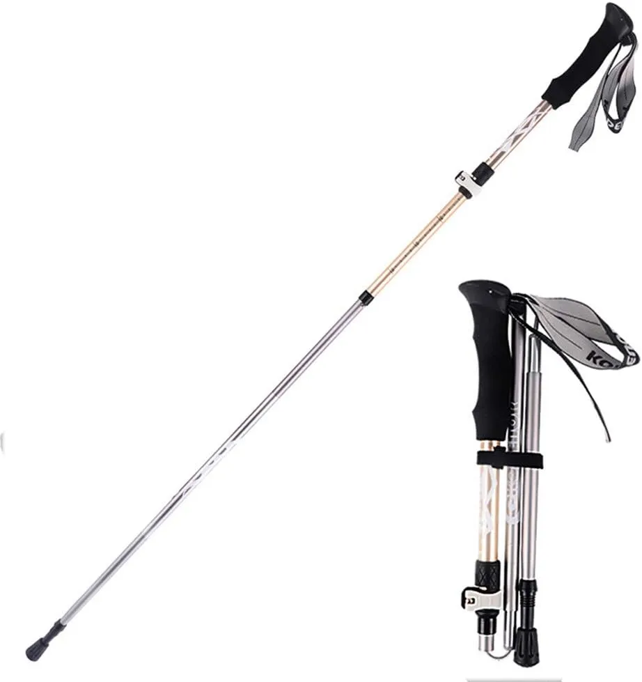 Collapsible Trekking Pole/Hiking Poles Adjustable Lightweight Aluminum Portable Walking Sticks with Foam Grip and Quick Lock System for Walking Senior Hike Backpacking (Golden)