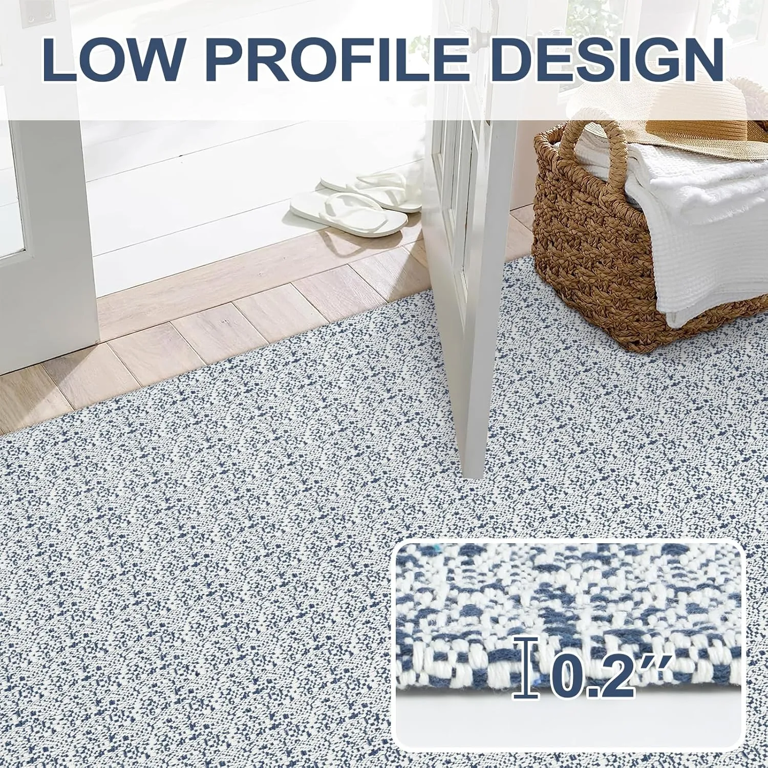 Collive Small Bathroom Rug - 2x3 Washable Entryway Doormat, Blue Woven Cotton Area Rug for Farmhouse Kitchen, Boho Bedroom Entrance, Front Door