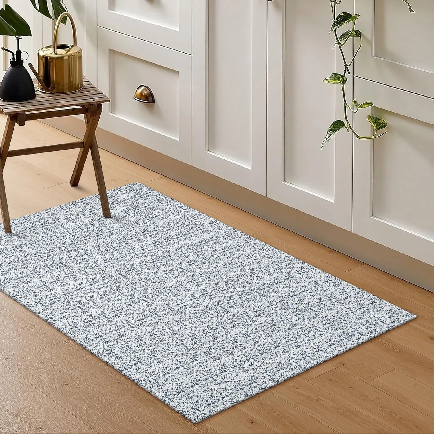 Collive Small Bathroom Rug - 2x3 Washable Entryway Doormat, Blue Woven Cotton Area Rug for Farmhouse Kitchen, Boho Bedroom Entrance, Front Door
