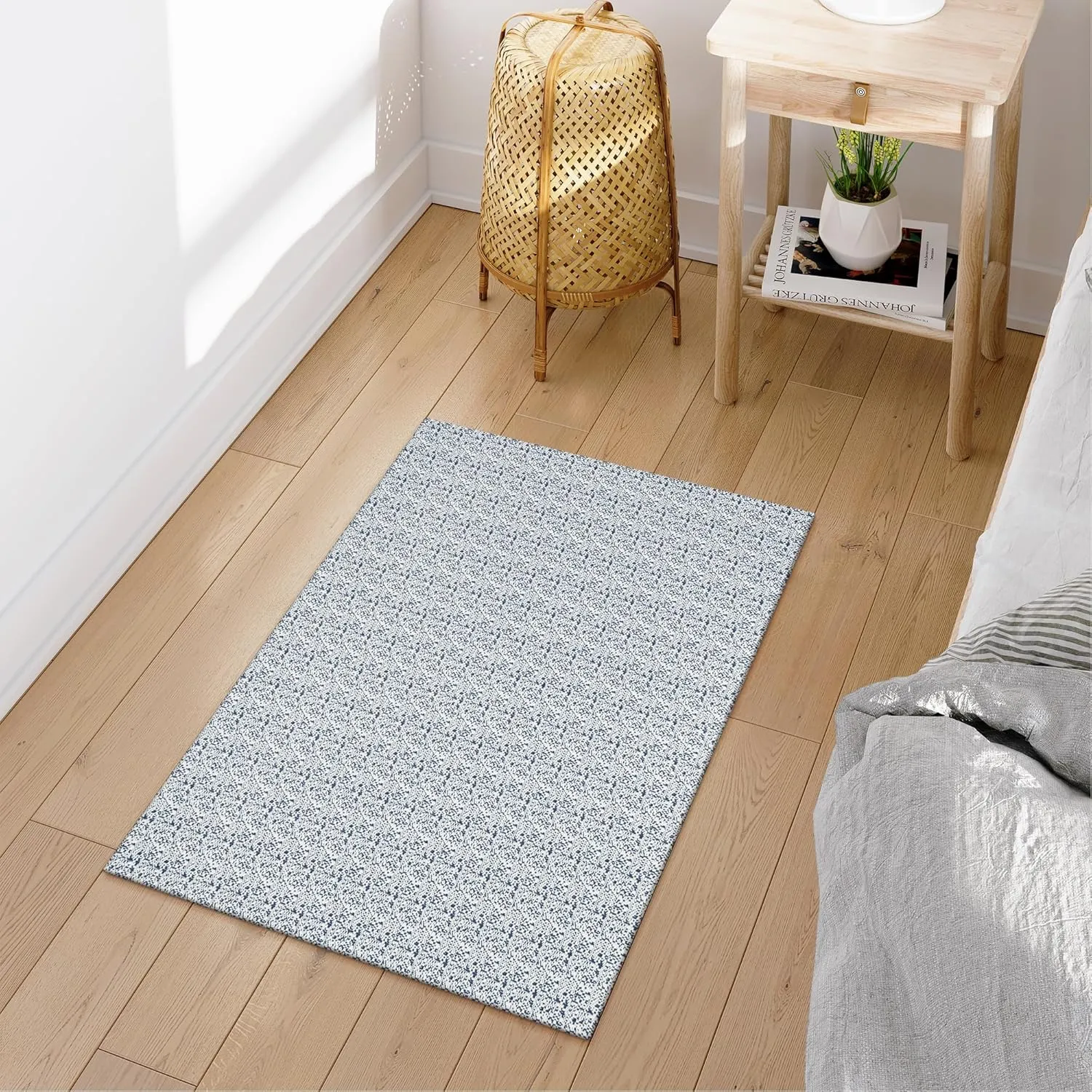Collive Small Bathroom Rug - 2x3 Washable Entryway Doormat, Blue Woven Cotton Area Rug for Farmhouse Kitchen, Boho Bedroom Entrance, Front Door