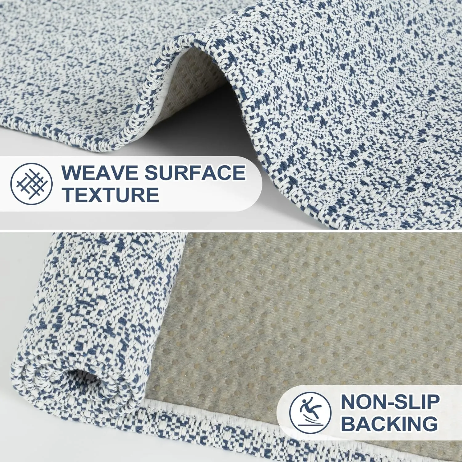 Collive Small Bathroom Rug - 2x3 Washable Entryway Doormat, Blue Woven Cotton Area Rug for Farmhouse Kitchen, Boho Bedroom Entrance, Front Door
