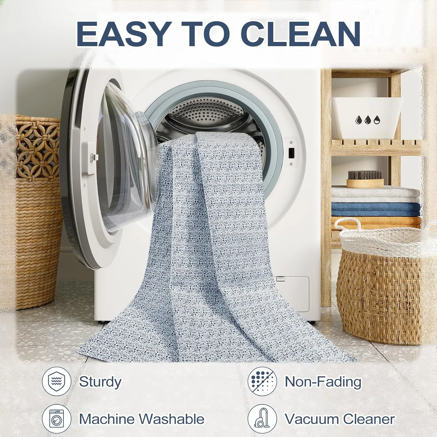 Collive Small Bathroom Rug - 2x3 Washable Entryway Doormat, Blue Woven Cotton Area Rug for Farmhouse Kitchen, Boho Bedroom Entrance, Front Door