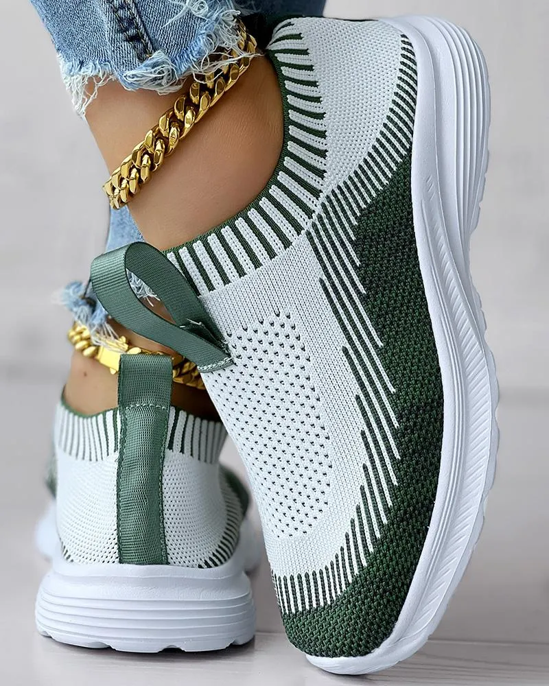 Colorblock Slip On Knit Running Sneakers