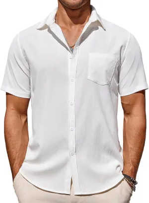 COOFANDY Men's Casual Summer Beach Wrinkle Free Shirts Short Sleeve Button Down Lightweight Untucked Textured Shirt