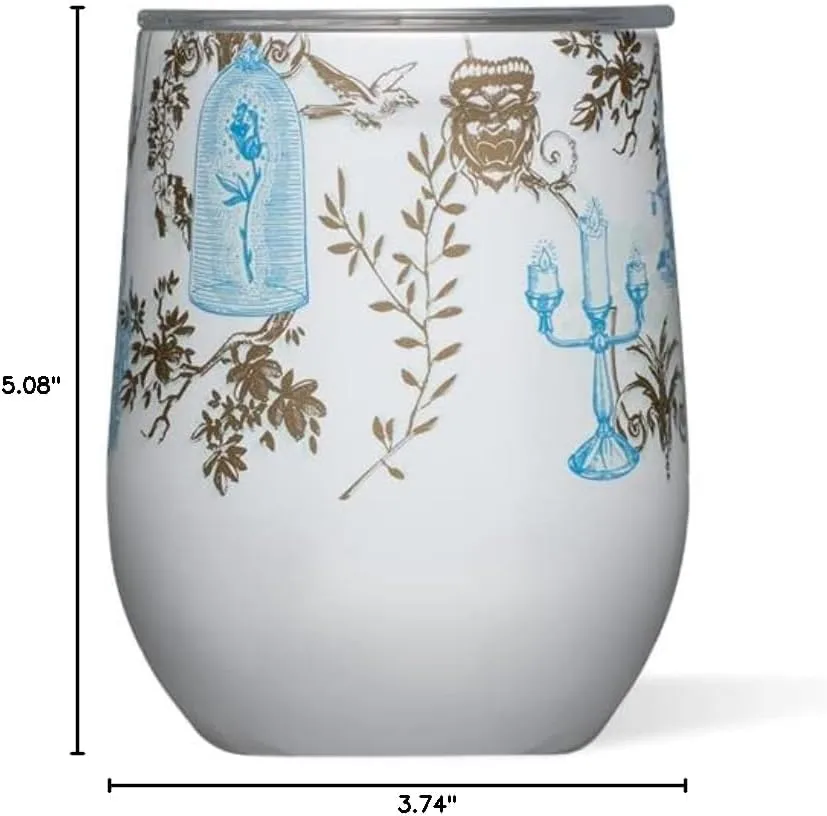Corkcicle Disney Princess Belle Stemless Wine Glass Tumbler, Triple Insulated Stainless Steel Construction, Sliding Shatter-Proof Travel Lid, Keeps Beverages Chilled for 9 Hours, 12 oz