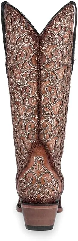 CORRAL LADIE'S SADDLE GLITTER OVERLAY & EMBROIDERY TRIAD, CORRAL 43.8 X 34.8 X 11.0 SOLE,COWHIDE LEATHER, WESTERN BOOT, C4051