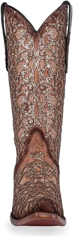 CORRAL LADIE'S SADDLE GLITTER OVERLAY & EMBROIDERY TRIAD, CORRAL 43.8 X 34.8 X 11.0 SOLE,COWHIDE LEATHER, WESTERN BOOT, C4051