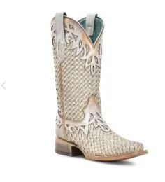 Corral  White Glitter Woven & Overlay Western Boot
