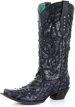 CORRAL Women's Golden Luminary Roots Orix Glitter Inlay & Studs Snip Toe Western Boots,
