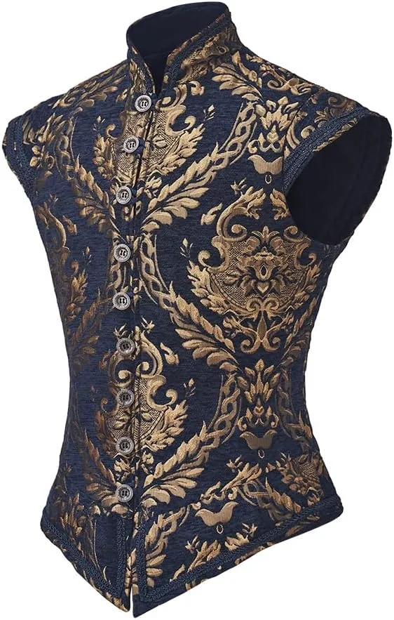CosplayDiy Mens Tudor Vest Victorian Suit Vest Tudor Jerkin Gothic Steampunk Waistcoat