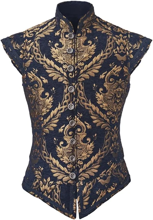 CosplayDiy Mens Tudor Vest Victorian Suit Vest Tudor Jerkin Gothic Steampunk Waistcoat