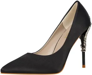 CosyFever Womens DC128 Dress Tuxedo Studded Satin Low Stiletto Pumps
