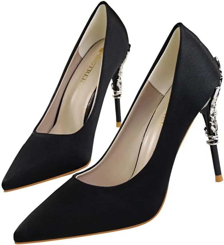 CosyFever Womens DC128 Dress Tuxedo Studded Satin Low Stiletto Pumps