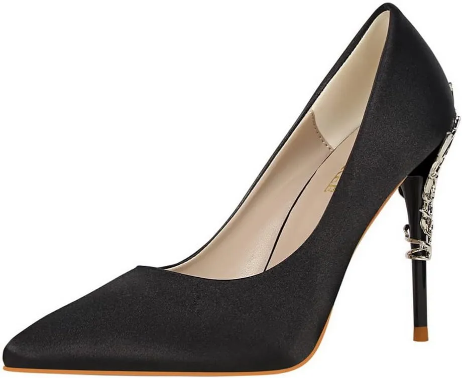 CosyFever Womens DC128 Dress Tuxedo Studded Satin Low Stiletto Pumps