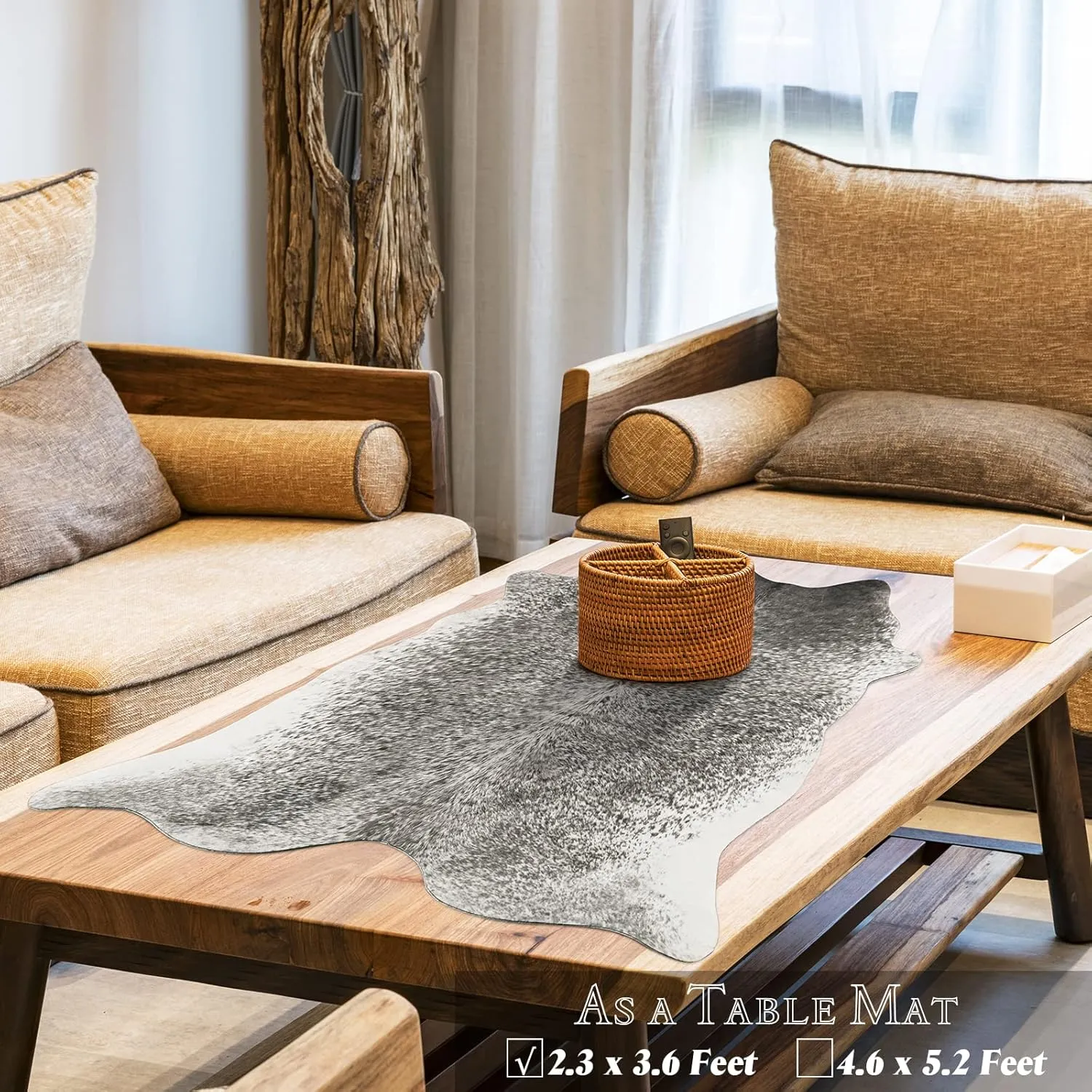 Cow Hide Rug for Living Room, Washable Cowhide Rug, Small Faux Animal Skin Rugs, Non-Slip Cow Print Area Rugs, 2x3 Ft Cowhide Rugs for Bedroom Office Entryway Kitchen, Grey
