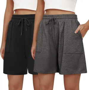 Cowasto Womens Cotton Sweat Shorts Casual Summer Loose Athletic Short Drawstring Waist Lounge Running Shorts with Pockets