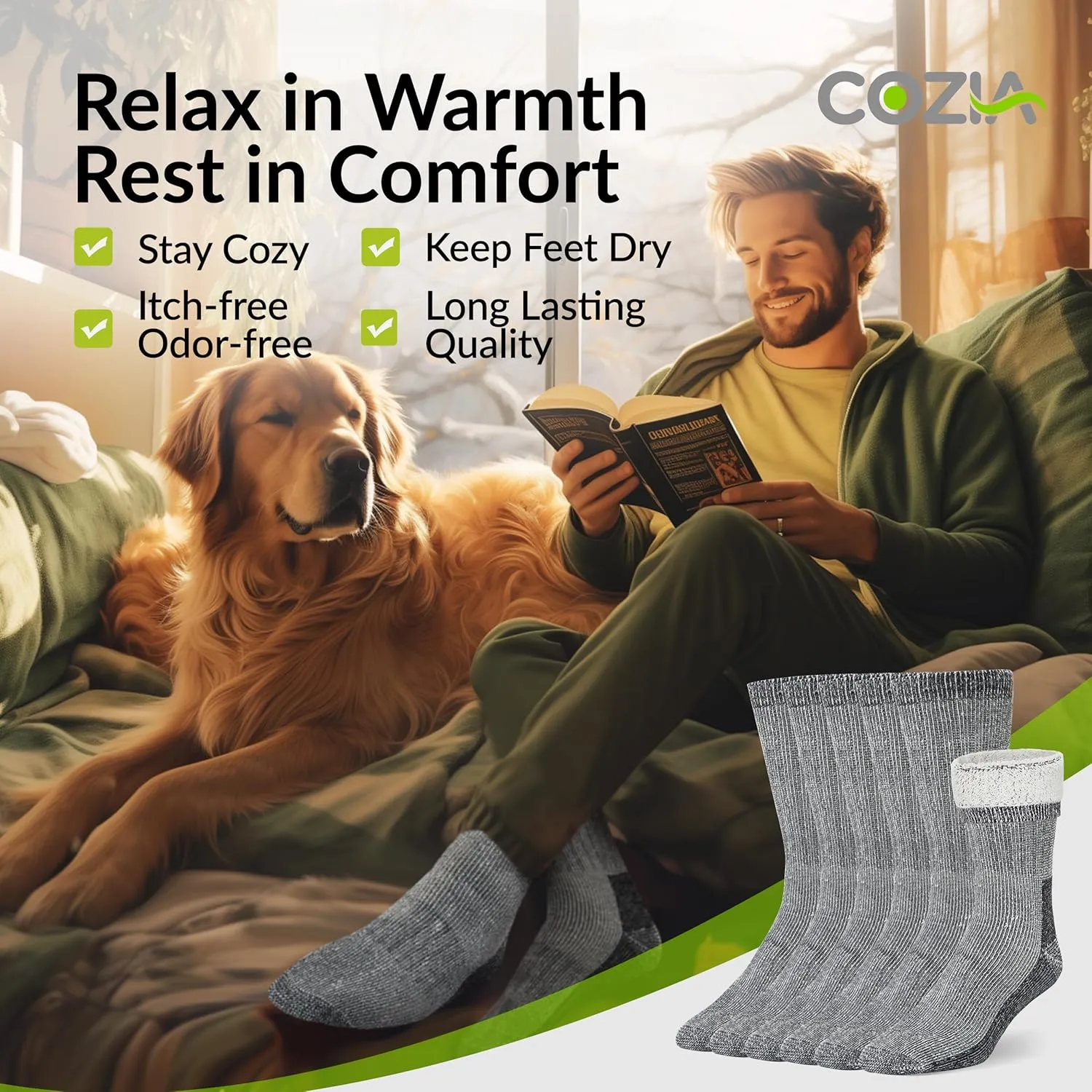 COZIA Merino Wool Socks for Men and Women Warm thermal Boot Hiking Socks 3 Pairs