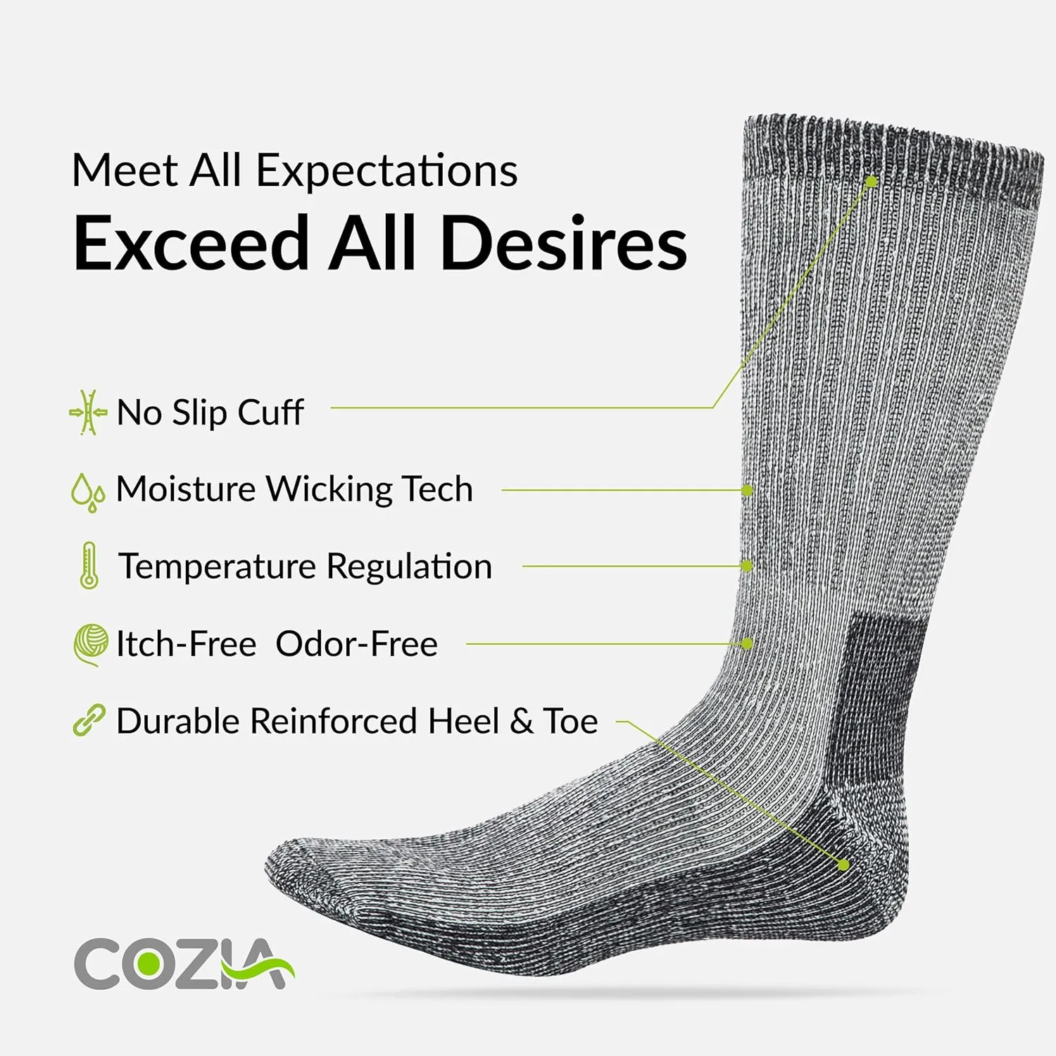 COZIA Merino Wool Socks for Men and Women Warm thermal Boot Hiking Socks 3 Pairs