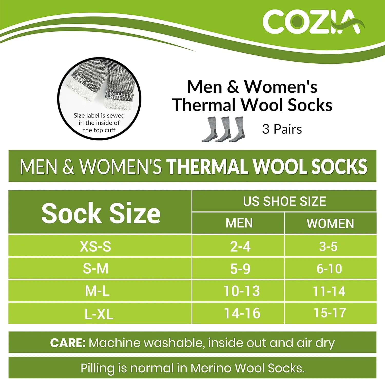 COZIA Merino Wool Socks for Men and Women Warm thermal Boot Hiking Socks 3 Pairs
