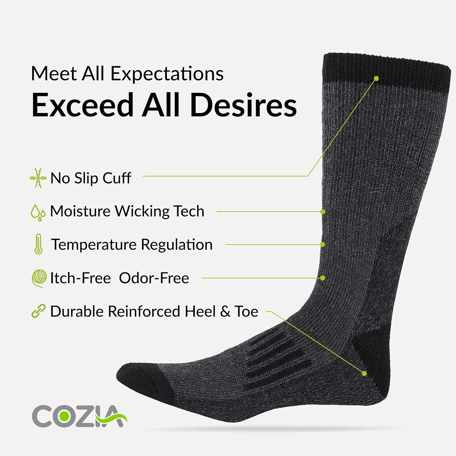 COZIA Merino Wool Socks for Men and Women Warm thermal Boot Hiking Socks 3 Pairs