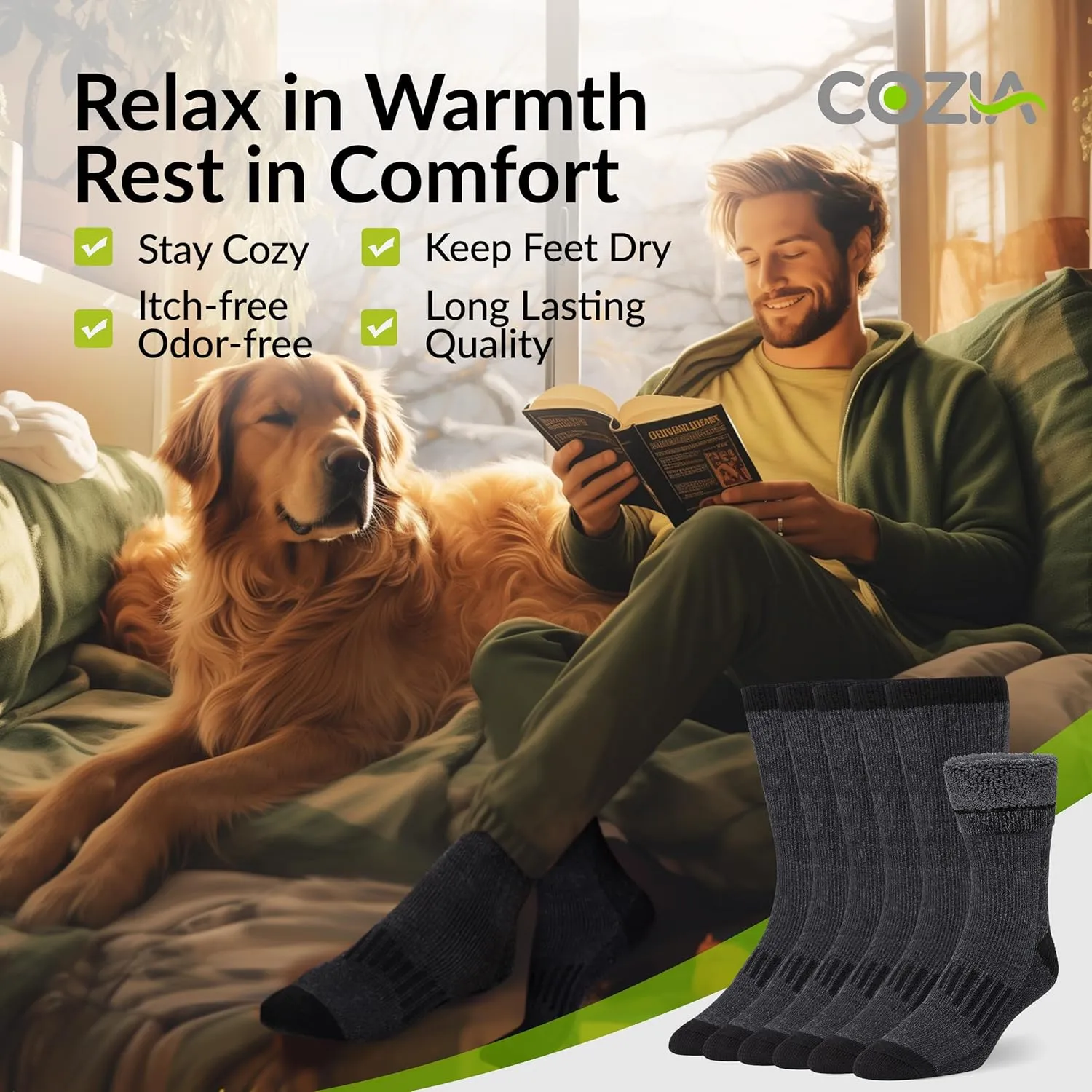COZIA Merino Wool Socks for Men and Women Warm thermal Boot Hiking Socks 3 Pairs