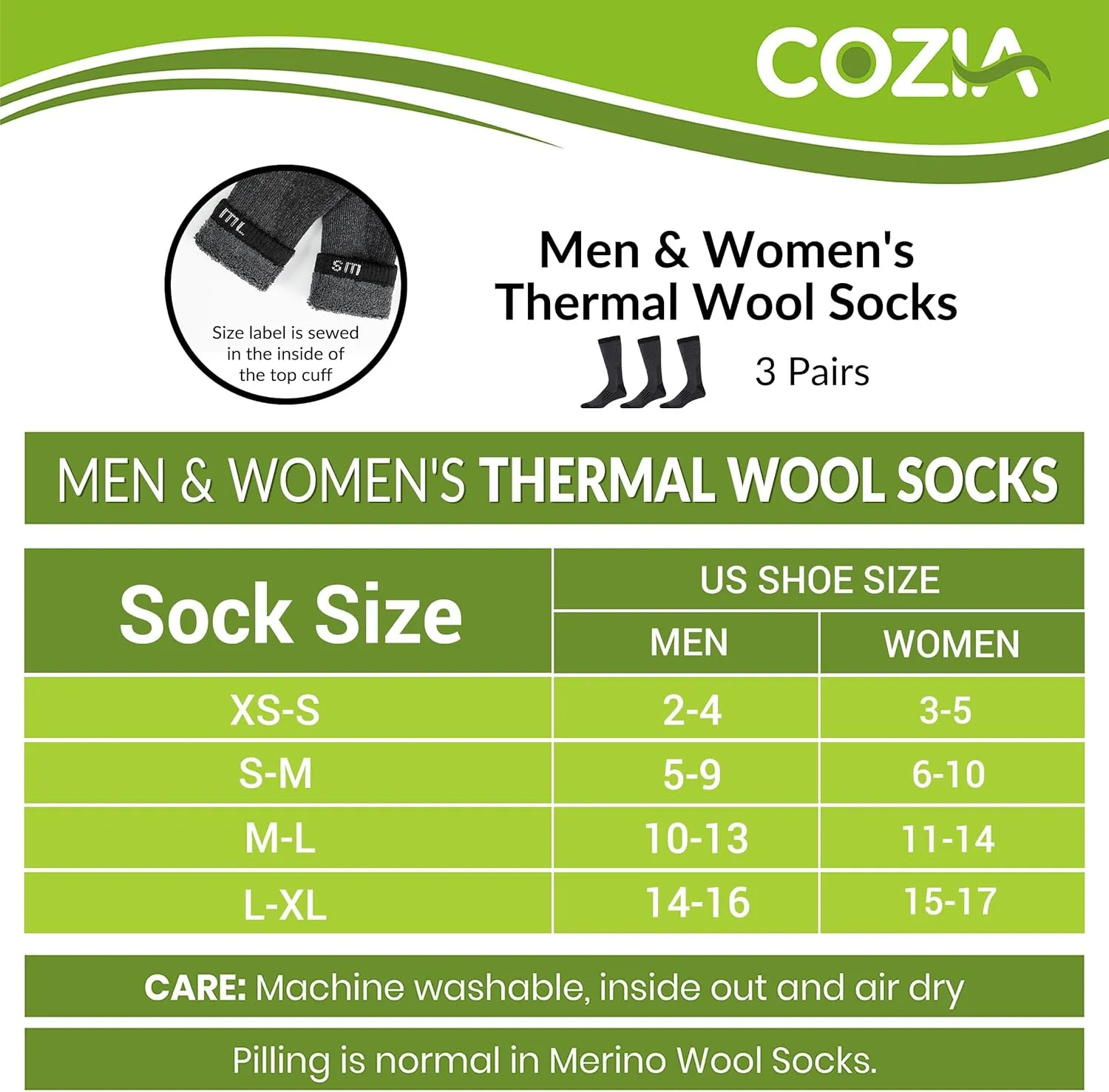 COZIA Merino Wool Socks for Men and Women Warm thermal Boot Hiking Socks 3 Pairs