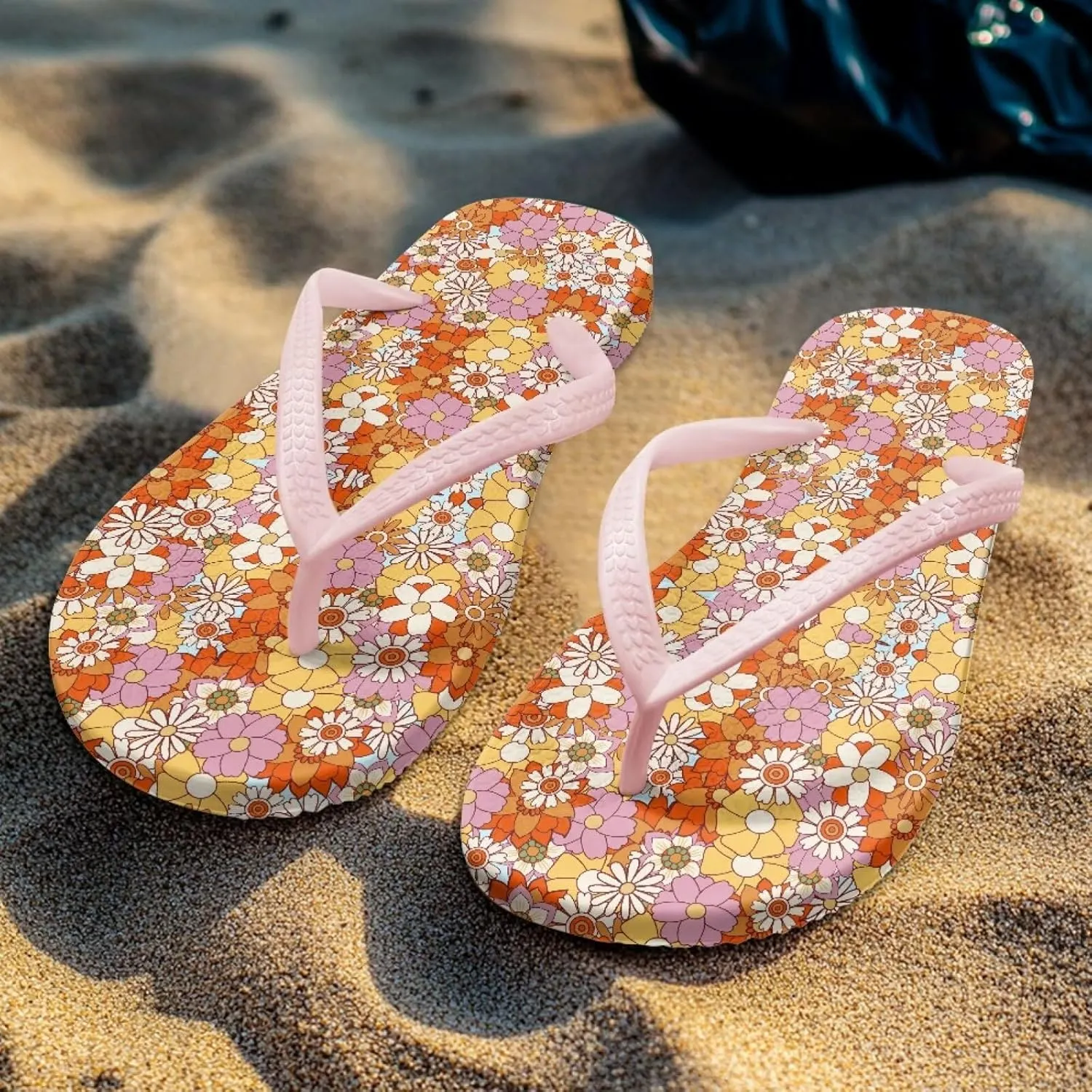 Creative Plant Print Flip Flops for Women Fit Comfort Flat Shower Sandals Lightweight Casual Ladies Slippers Beach Vacation Essentials