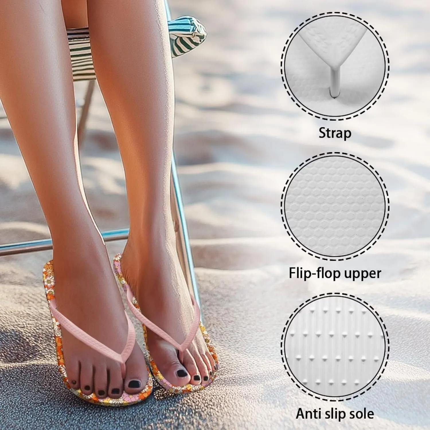 Creative Plant Print Flip Flops for Women Fit Comfort Flat Shower Sandals Lightweight Casual Ladies Slippers Beach Vacation Essentials