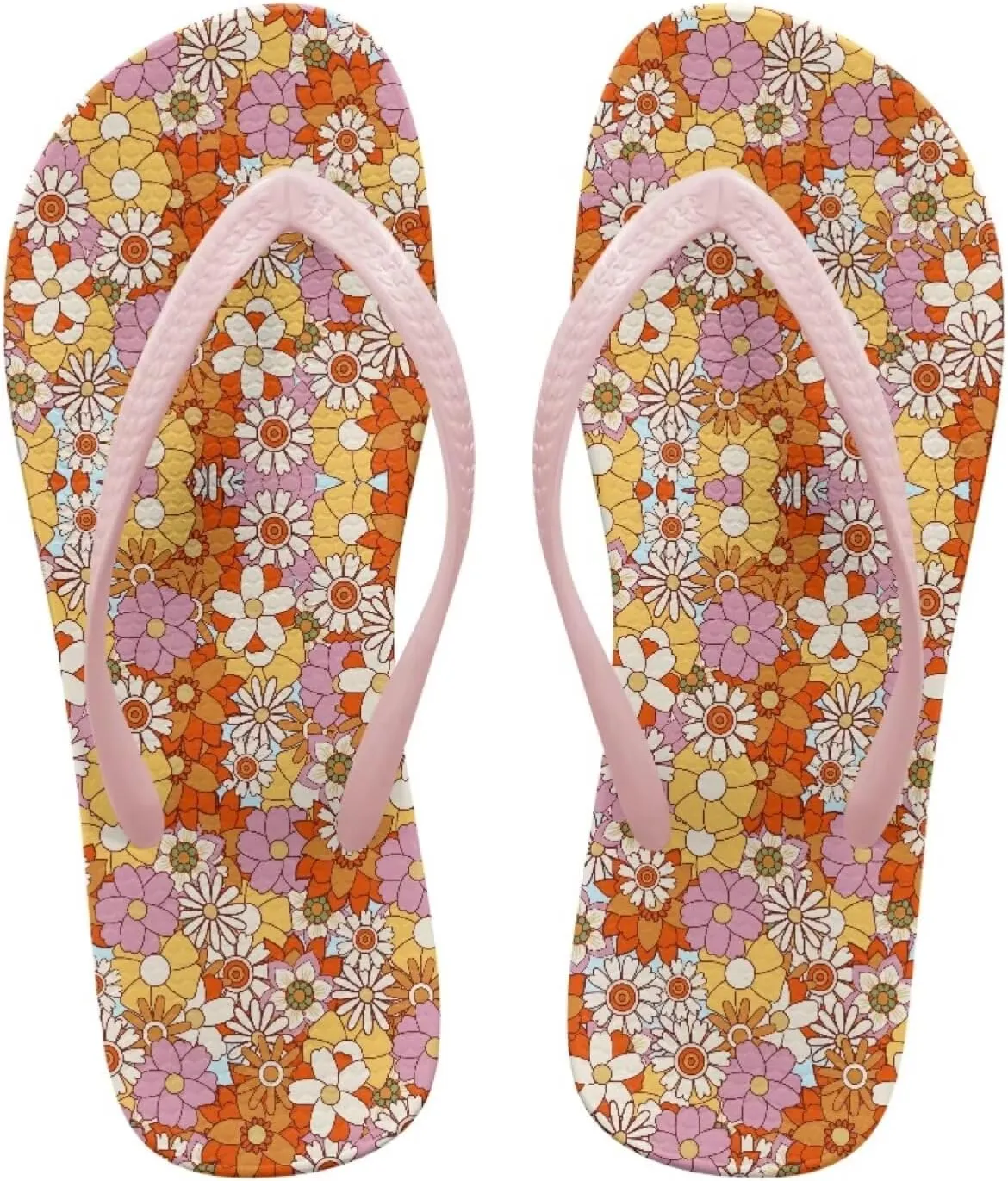 Creative Plant Print Flip Flops for Women Fit Comfort Flat Shower Sandals Lightweight Casual Ladies Slippers Beach Vacation Essentials