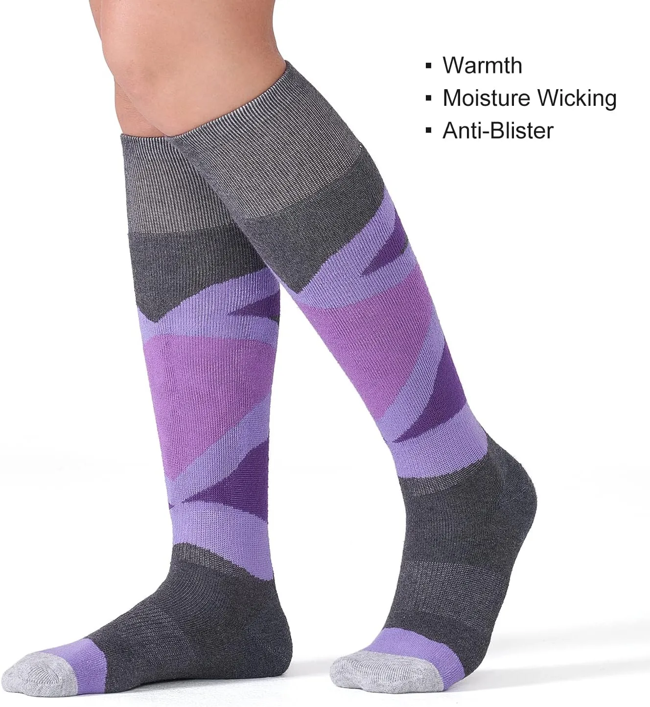 CS CELERSPORT 2/3 Pack Ski Socks for Womens and Mens with Full Cushion, Wool Winter Warm Socks for Skiing Snowboarding