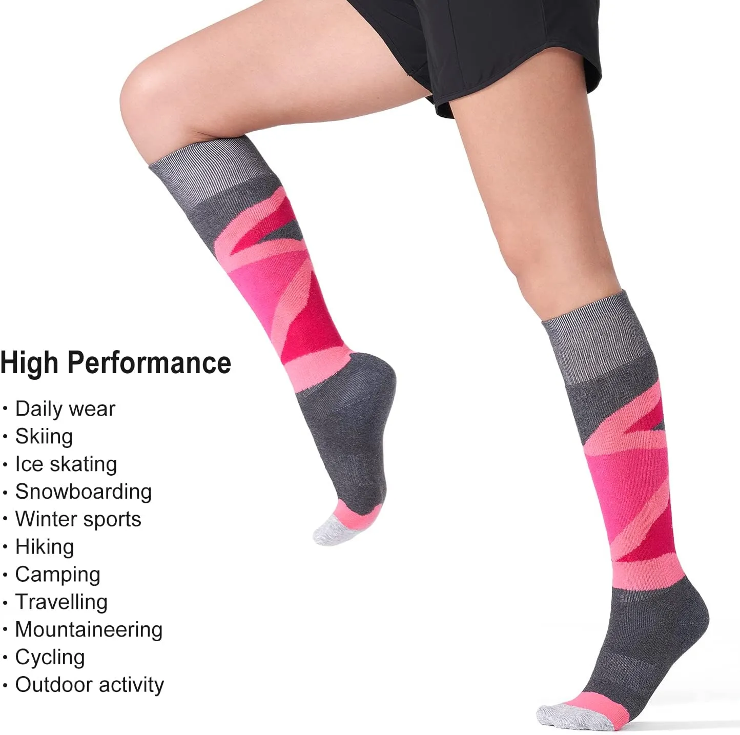 CS CELERSPORT 2/3 Pack Ski Socks for Womens and Mens with Full Cushion, Wool Winter Warm Socks for Skiing Snowboarding