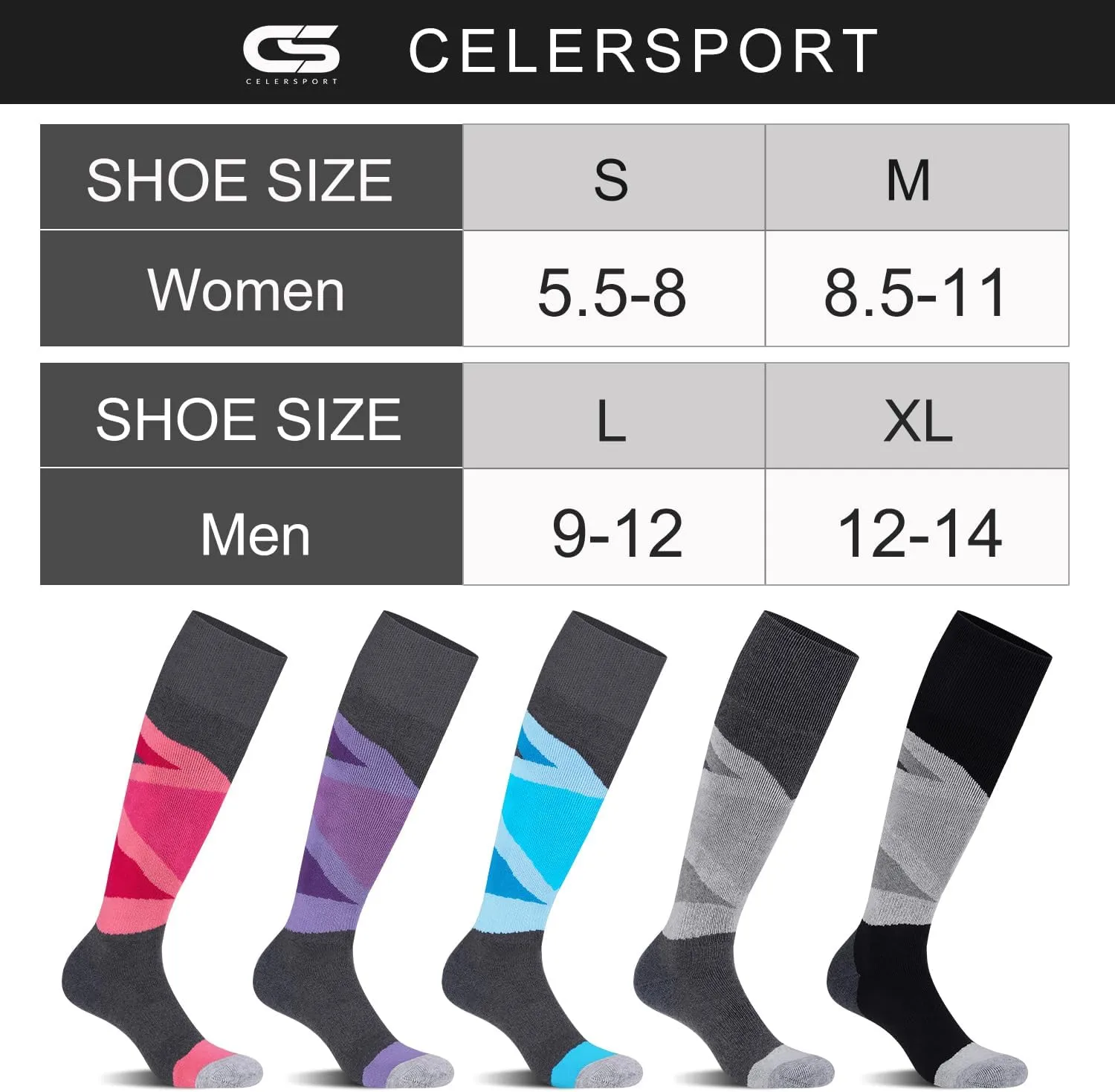 CS CELERSPORT 2/3 Pack Ski Socks for Womens and Mens with Full Cushion, Wool Winter Warm Socks for Skiing Snowboarding