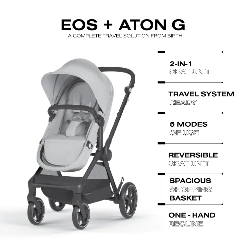 Cybex EOS 5-in-1 Travel System Stroller   Lightweight Aton G Infant Car Seat, Lava Grey