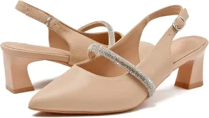 DADAWEN Women's Slingback Kitten Heels Closed Pointed Toe Low Heels Wedding Party Dress Pumps Shoes