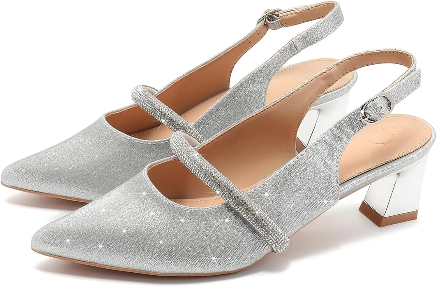 DADAWEN Women's Slingback Kitten Heels Closed Pointed Toe Low Heels Wedding Party Dress Pumps Shoes