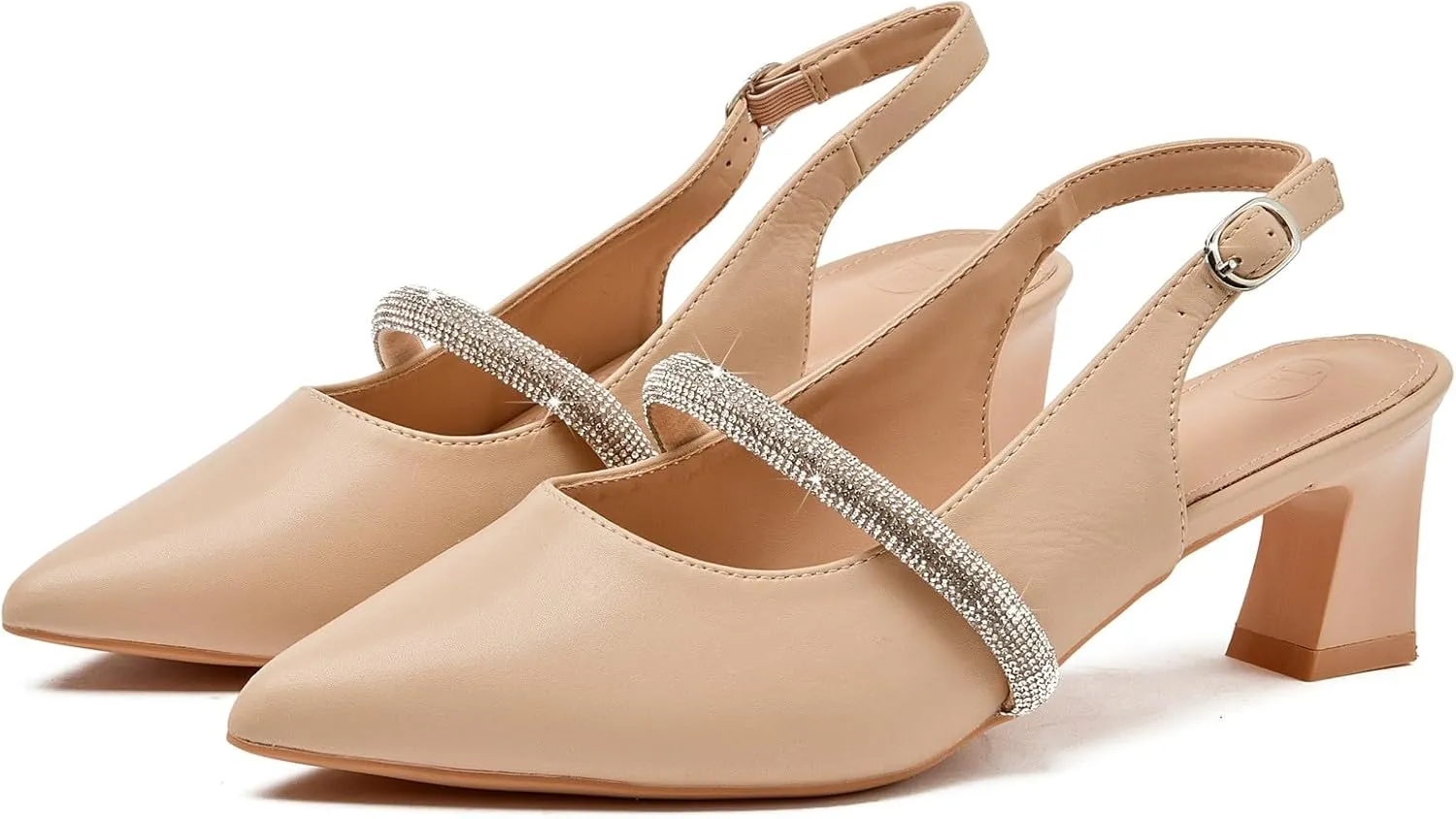DADAWEN Women's Slingback Kitten Heels Closed Pointed Toe Low Heels Wedding Party Dress Pumps Shoes